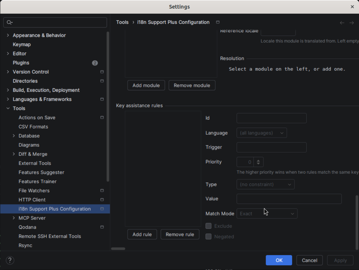 Settings — key assistance rules