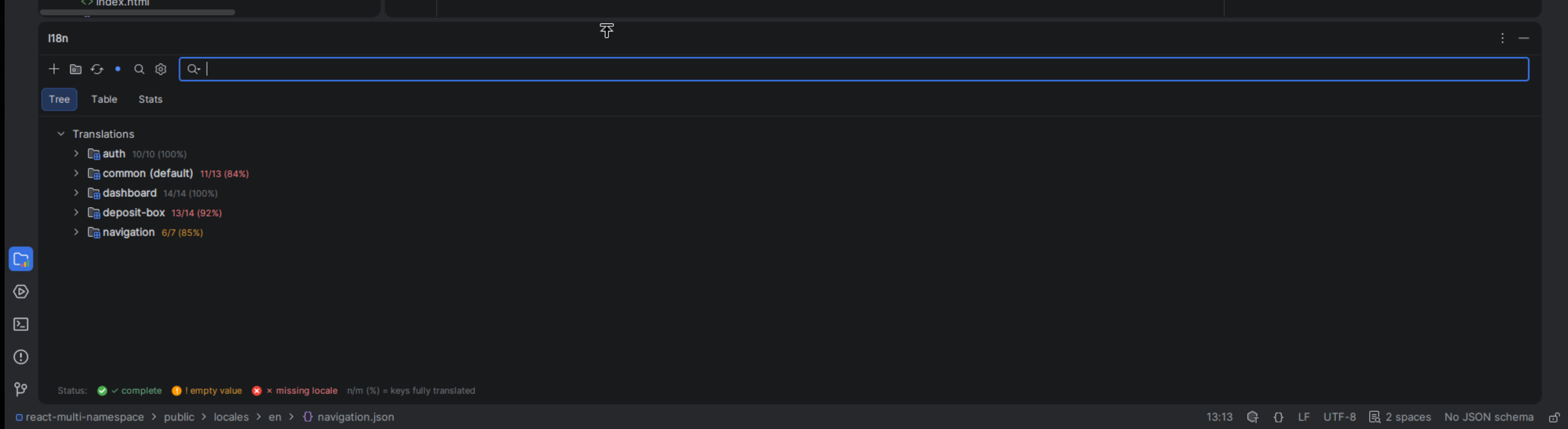 Tool Window Tree — namespaces