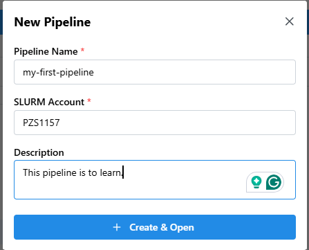 Create New Pipeline Form