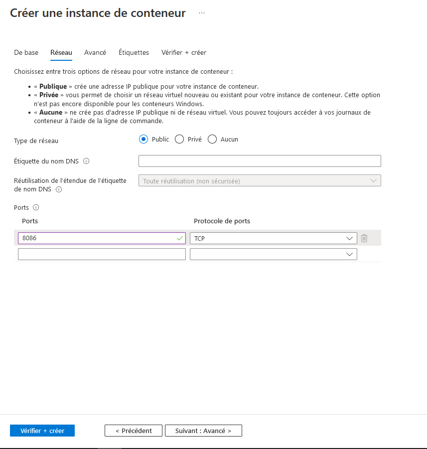 InfluxDB container creation