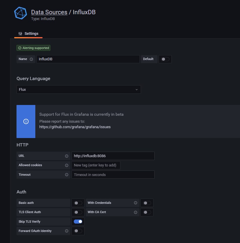 Grafana datasource configuration