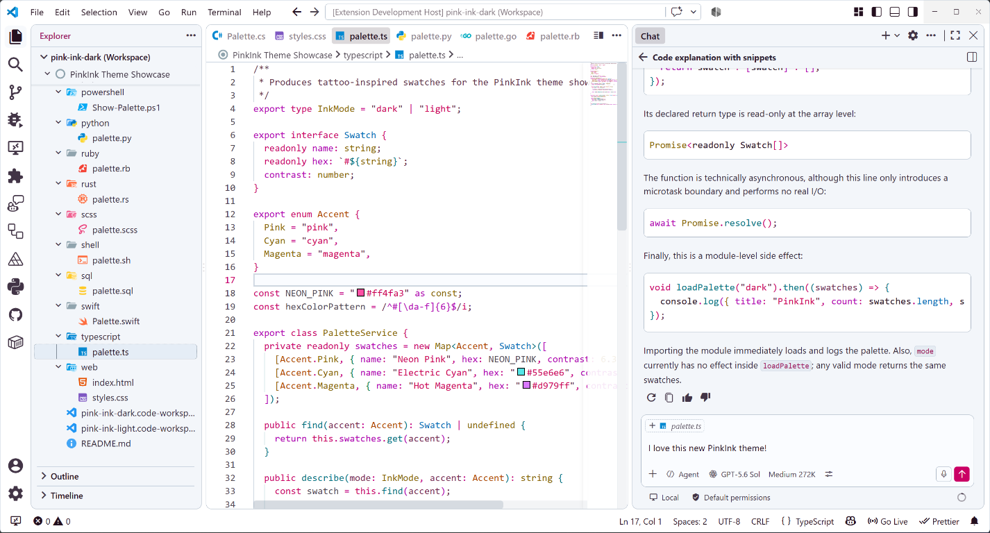 PinkInk Light editor preview