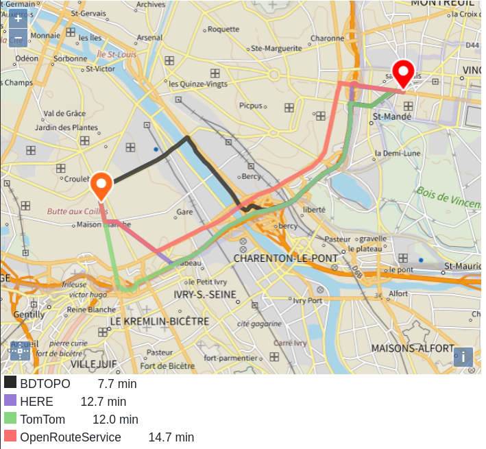 Comparaison des itinéraires de Road2 et de différents services disponibles en milieu urbain