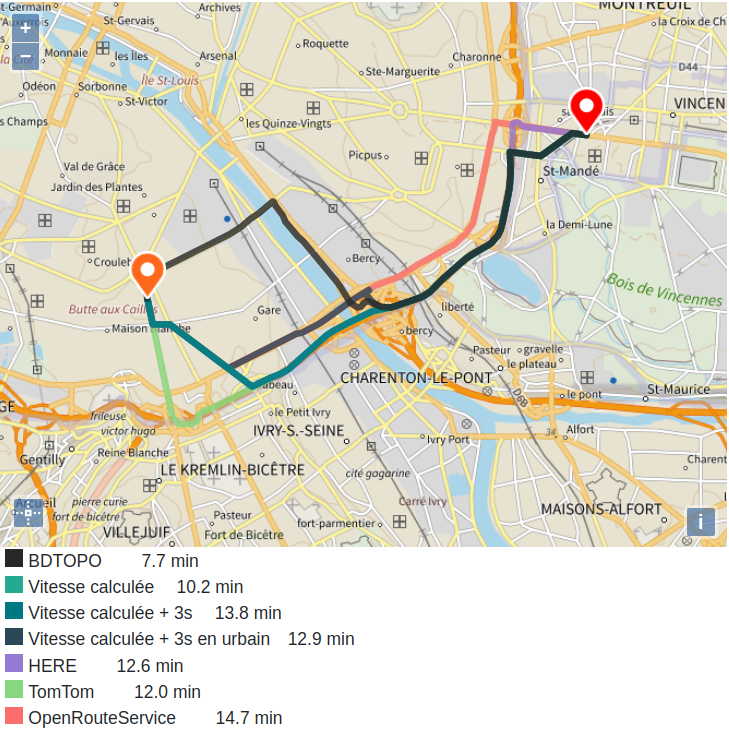 Comparaison des itinéraires de Road2 avec les différentes options sur les coûts et de différents services disponibles en milieu urbain