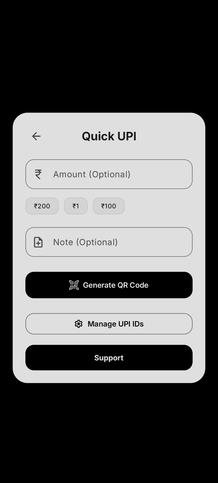 Quick UPI/PayPal Screen
