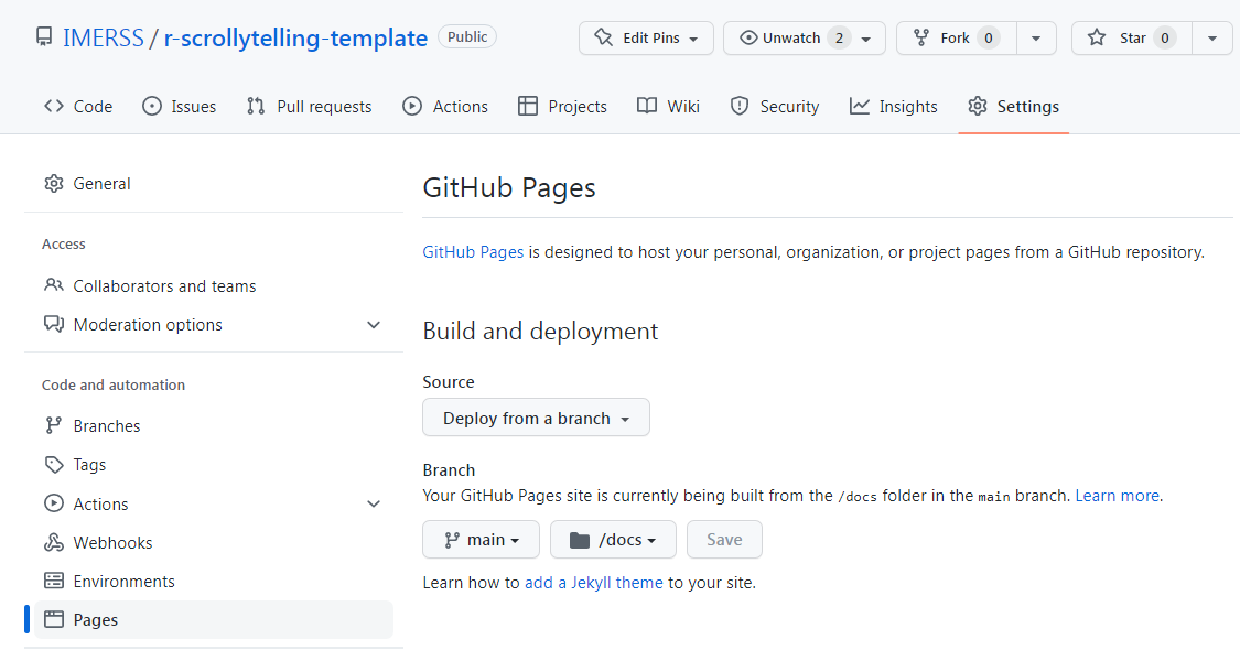 GitHub Pages configuration
