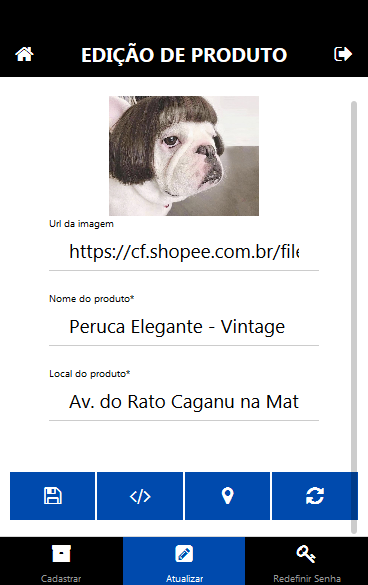 Tela de Edição do Produto ou sua Localização