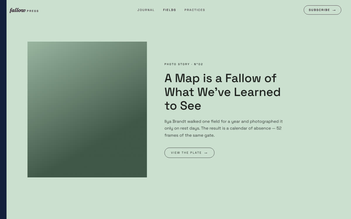 Fallow Press Fields — pinned horizontal gallery panel