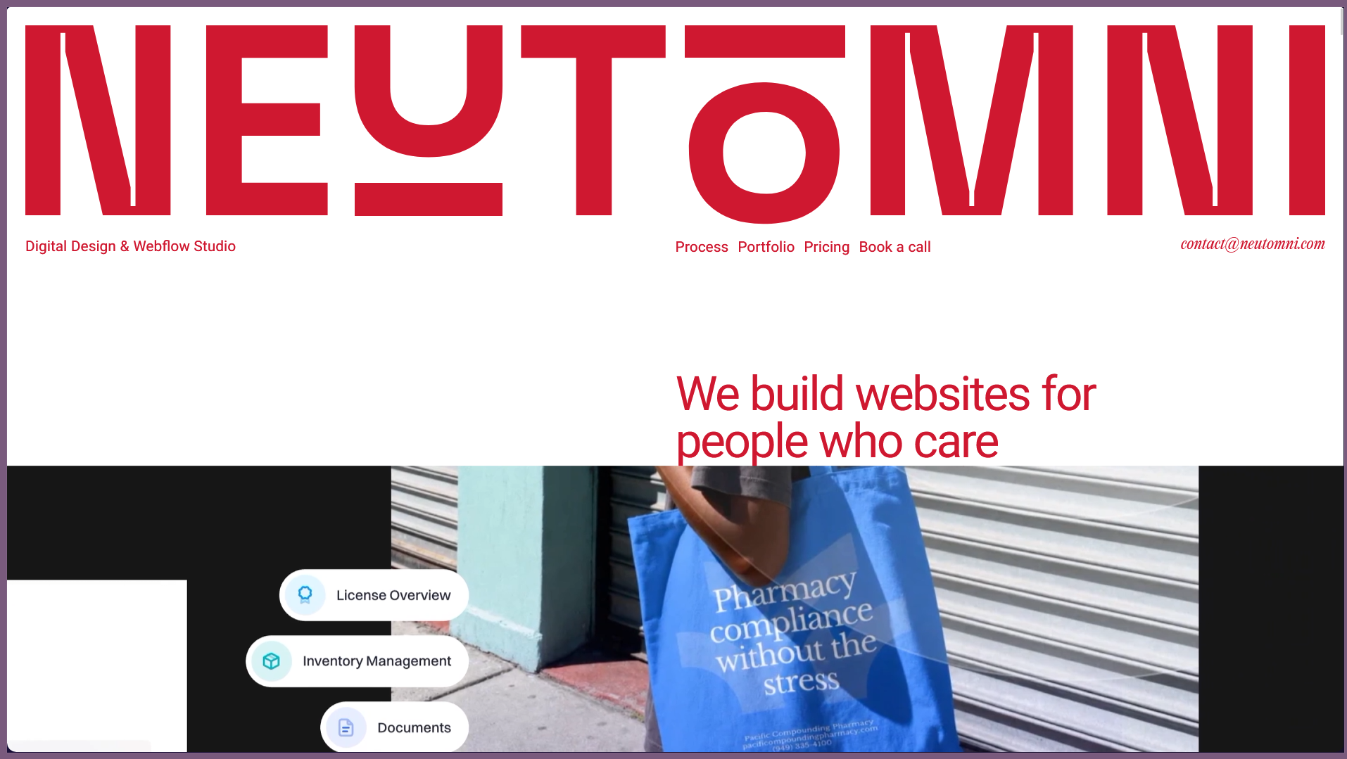 NEUTOMNI rehost — nav, hero, and the pharmacy-type band