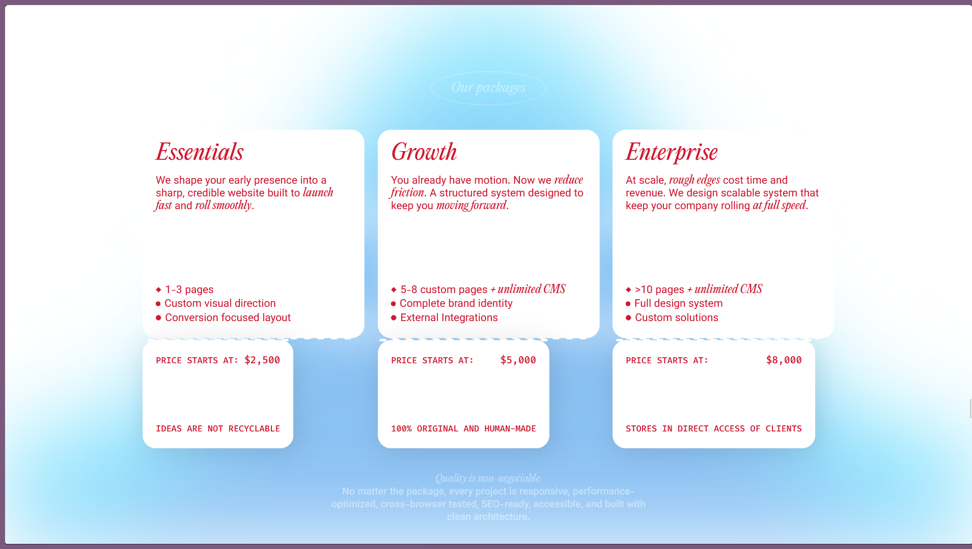 NEUTOMNI rehost — pricing cards, Essentials to Enterprise