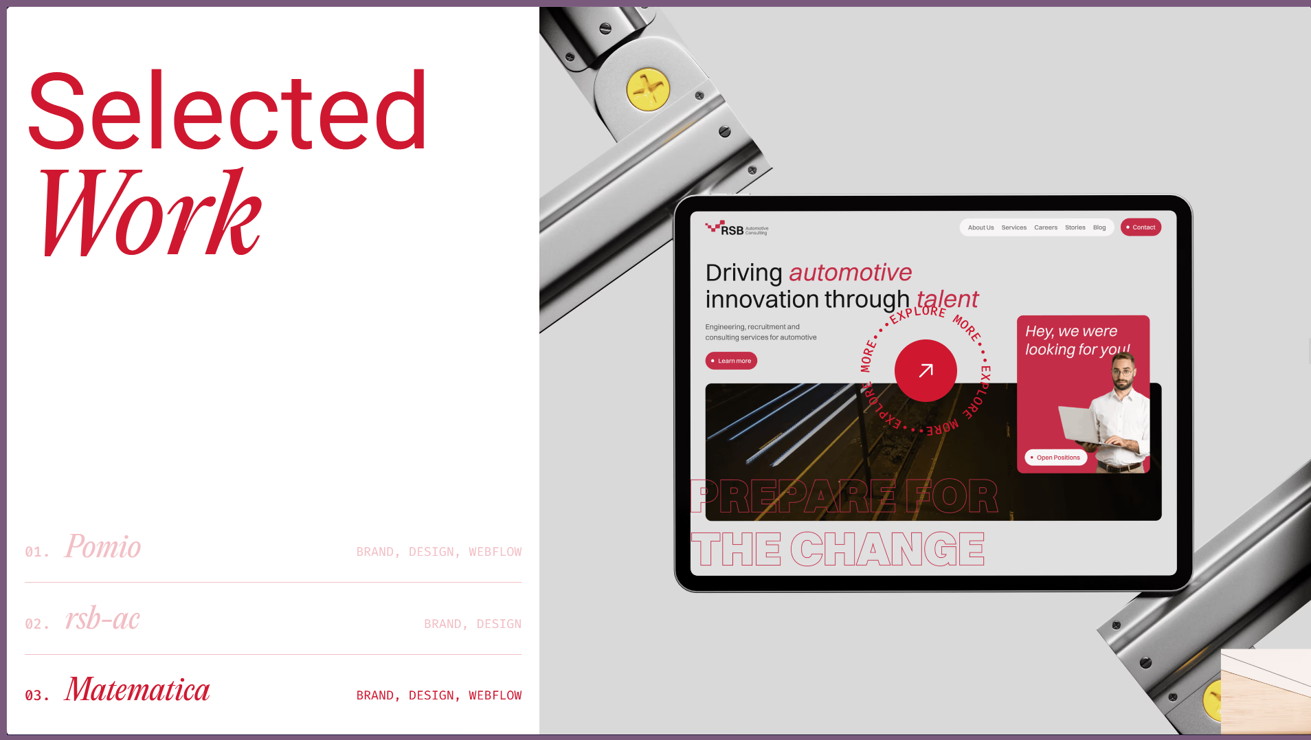 NEUTOMNI rehost — Selected Work with the RSB tablet mockup