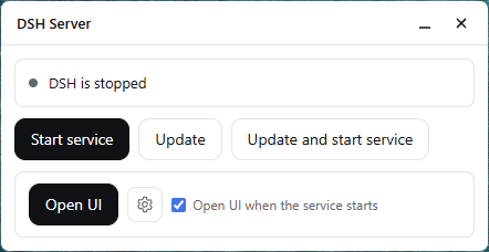 Panel while the service is stopped