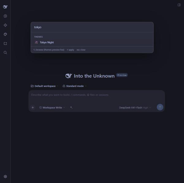 Ctrl+K quick switcher previewing Tokyo Night