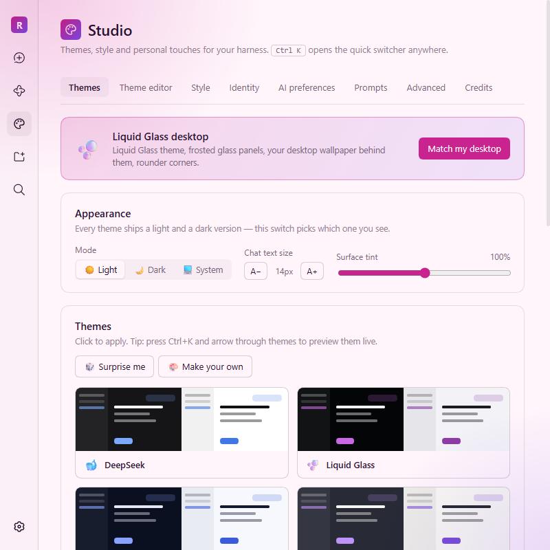 Studio themes page in light mode