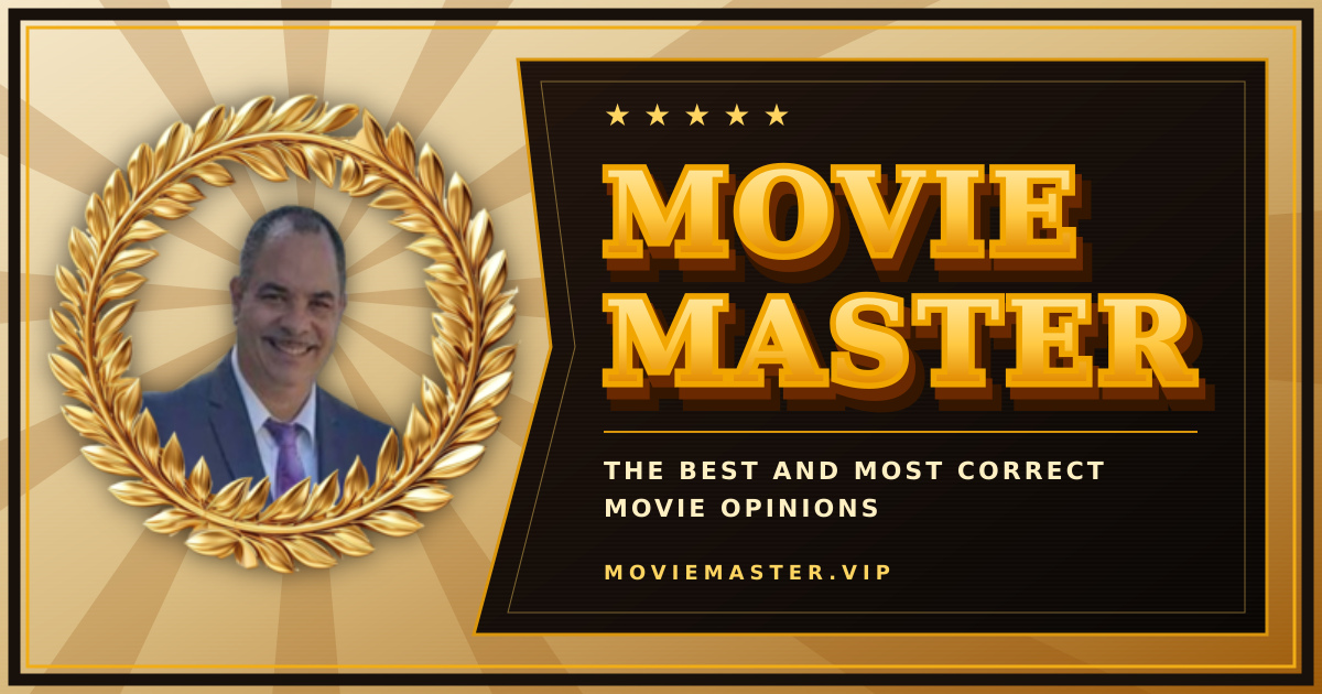 Movie Master promotional artwork with a suited figure against radiating yellow and red lines