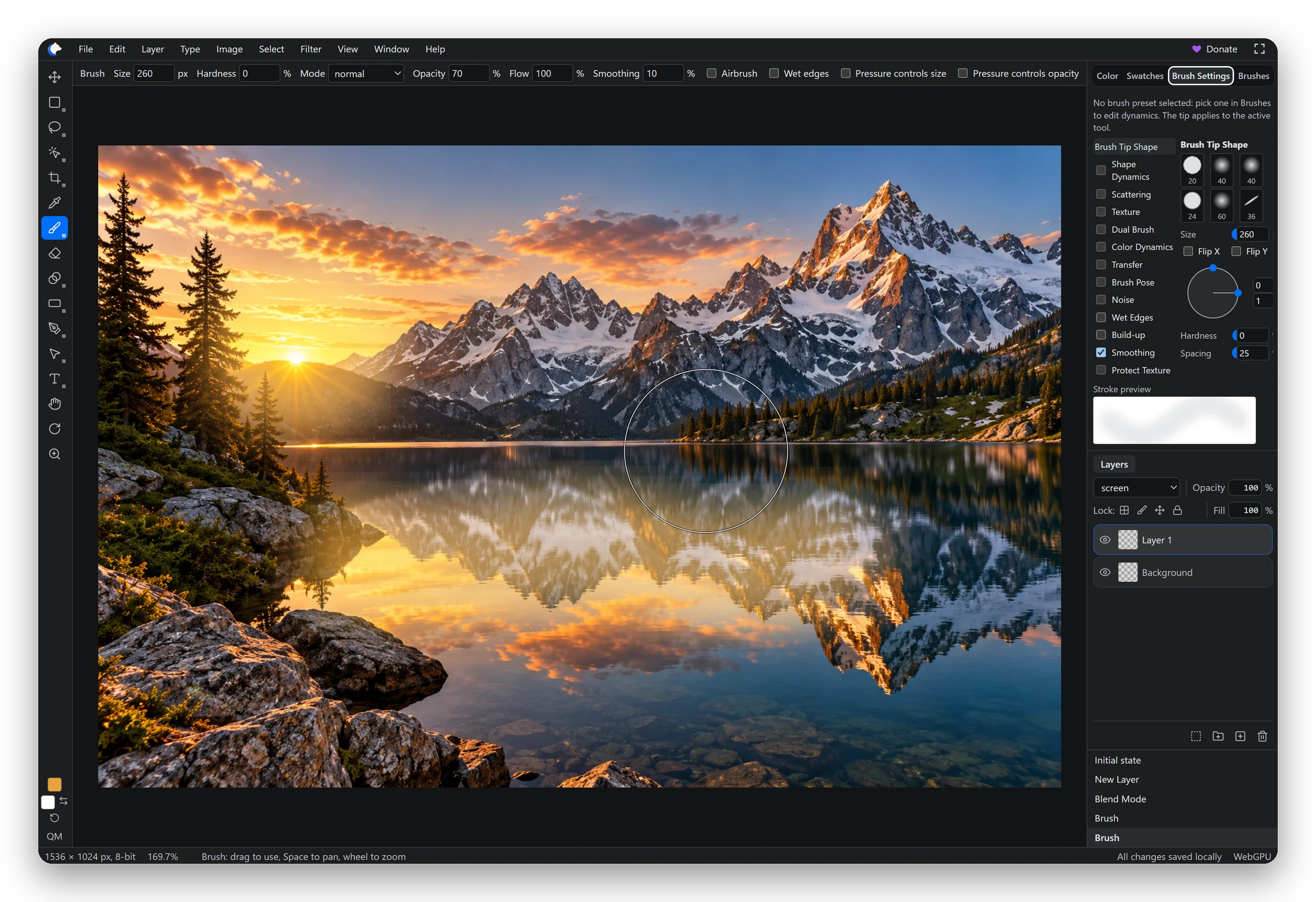 Brush tool with the Brush Settings panel