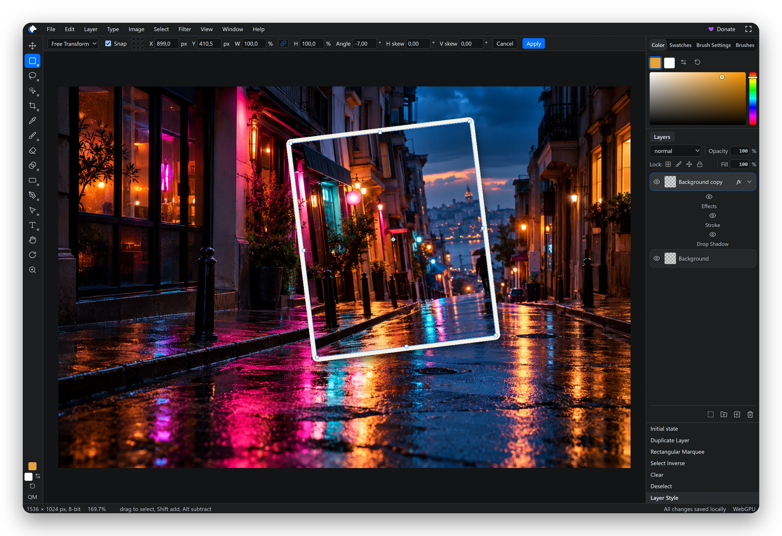 Free Transform with numeric options on a styled layer