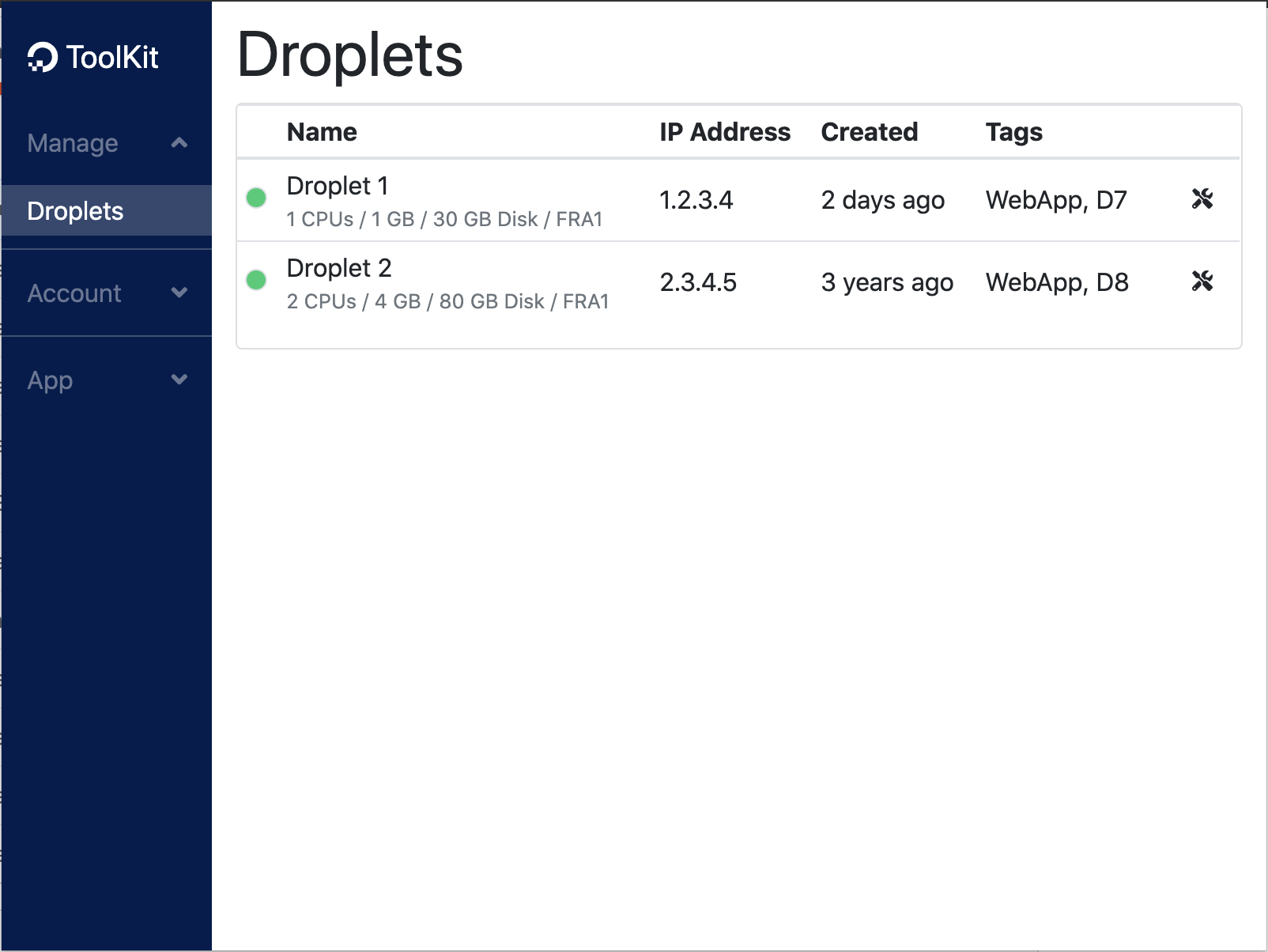 DigitalOcean ToolKit Manage Droplets Screenshot