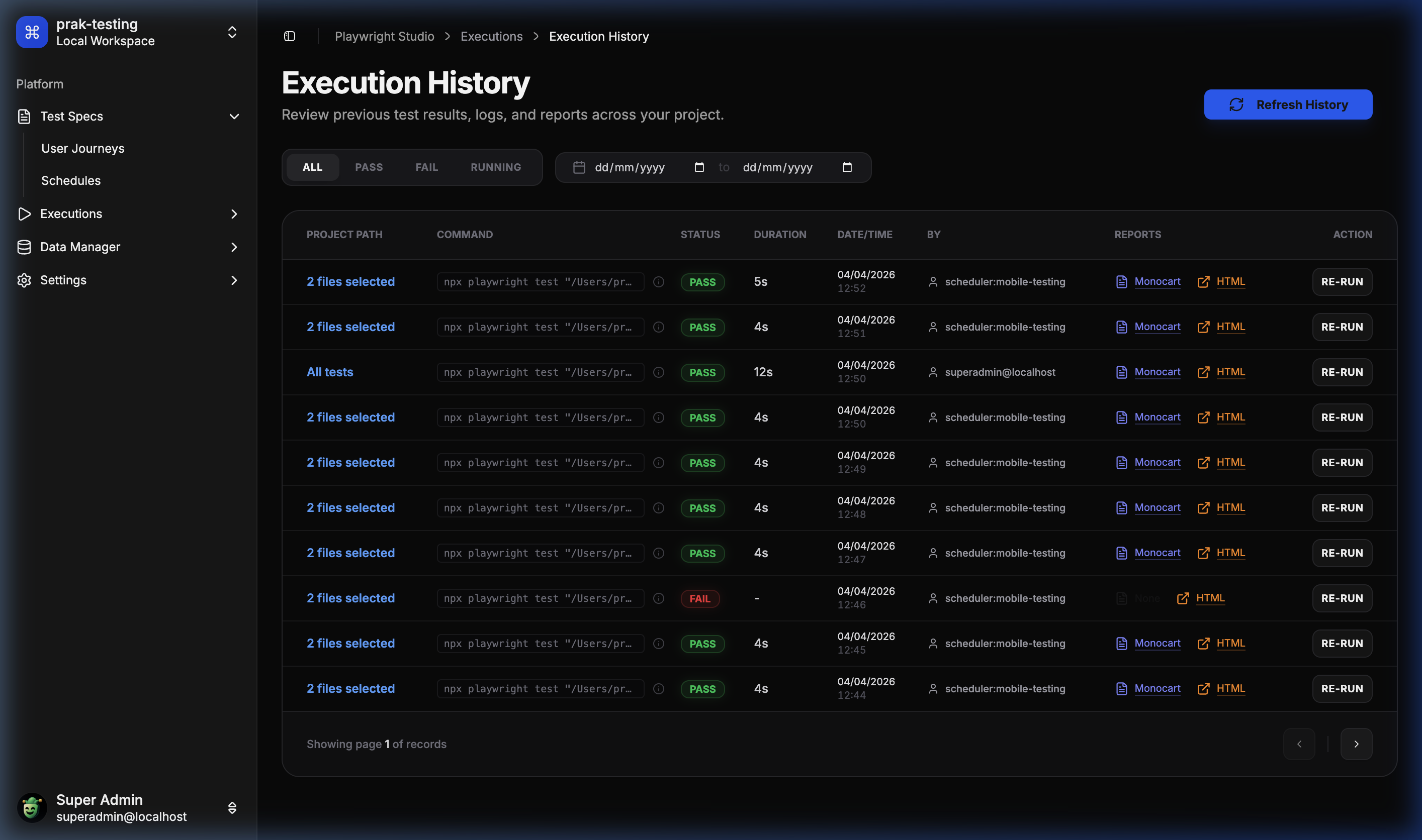 Execution History