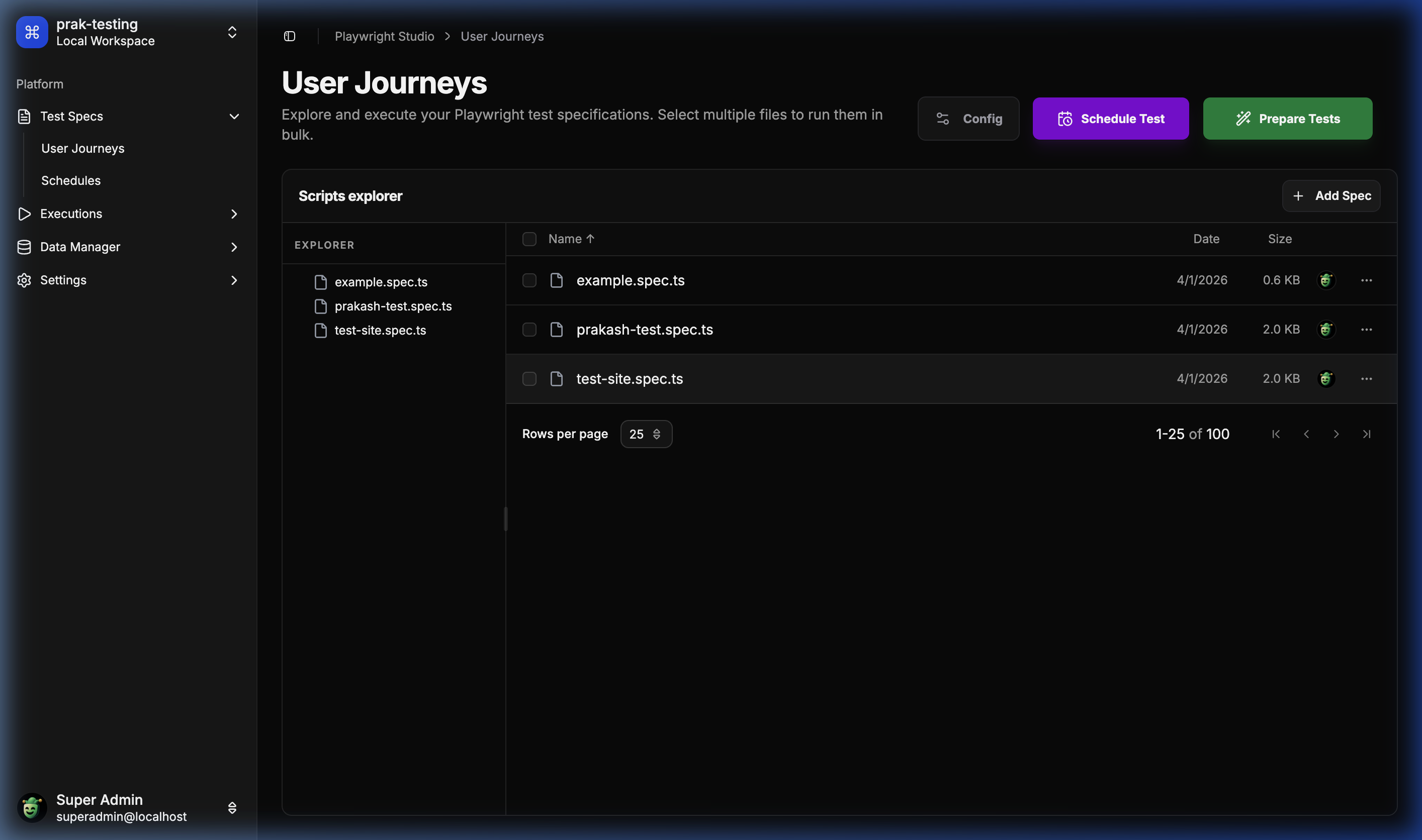 Test Specs Explorer
