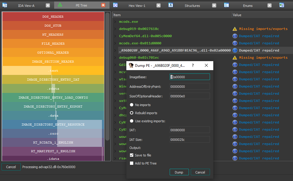 PE Tree IDAPython plugin