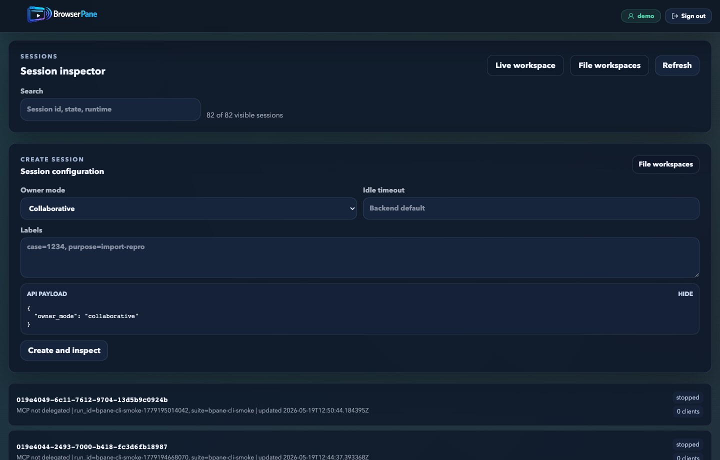 Slide 1: BrowserPane admin session inspector