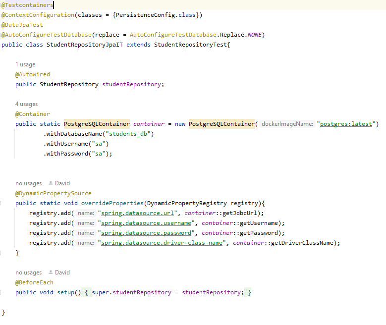 Integration Test JPA-Postgres