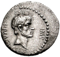 A coin with Brutus's face on it
