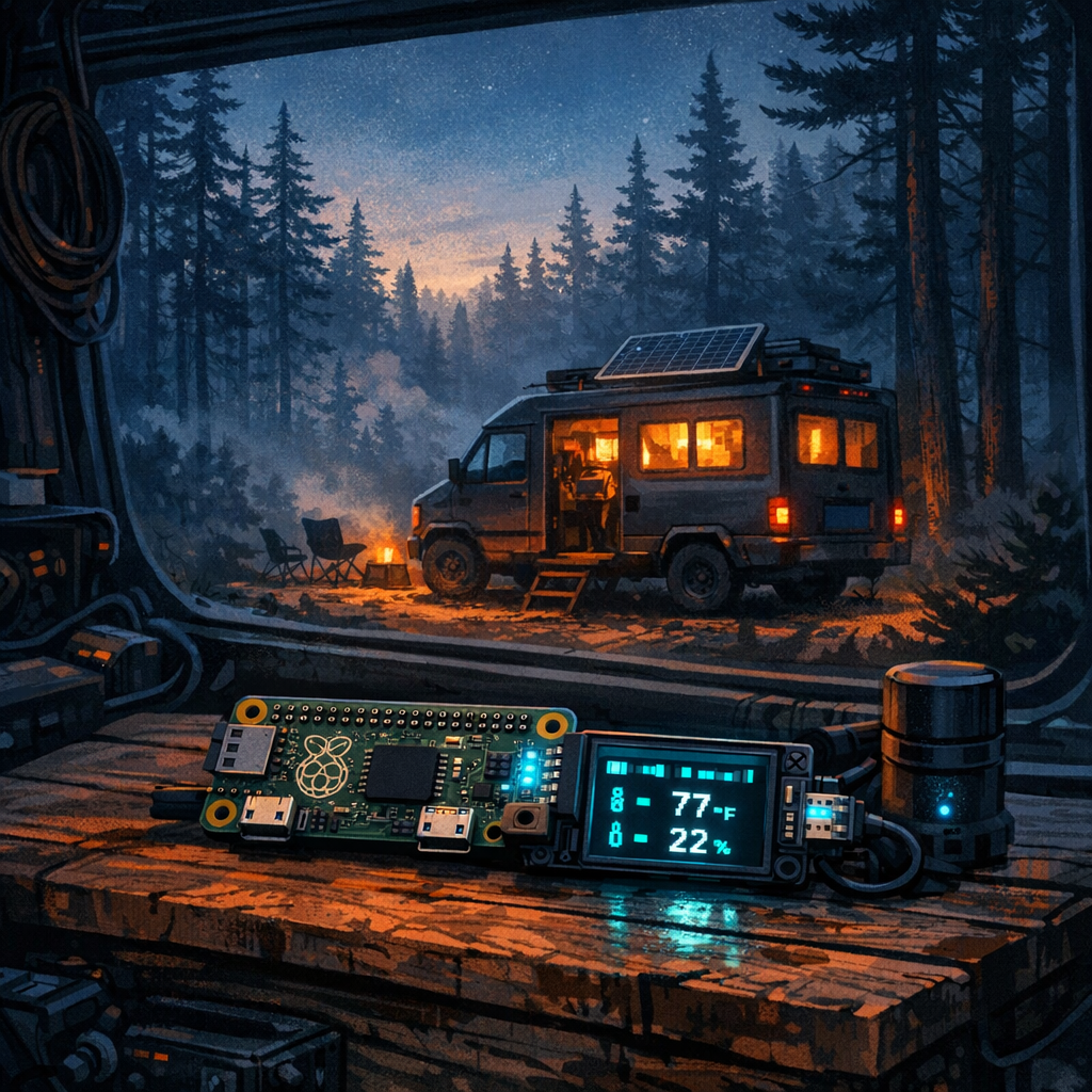 Njord Digital Photo Display — van-mounted Pi and Waveshare screen showing chickens and ducks