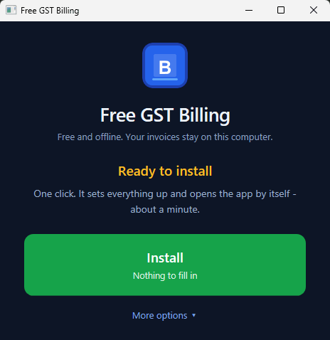 The Windows launcher before install: one Install button