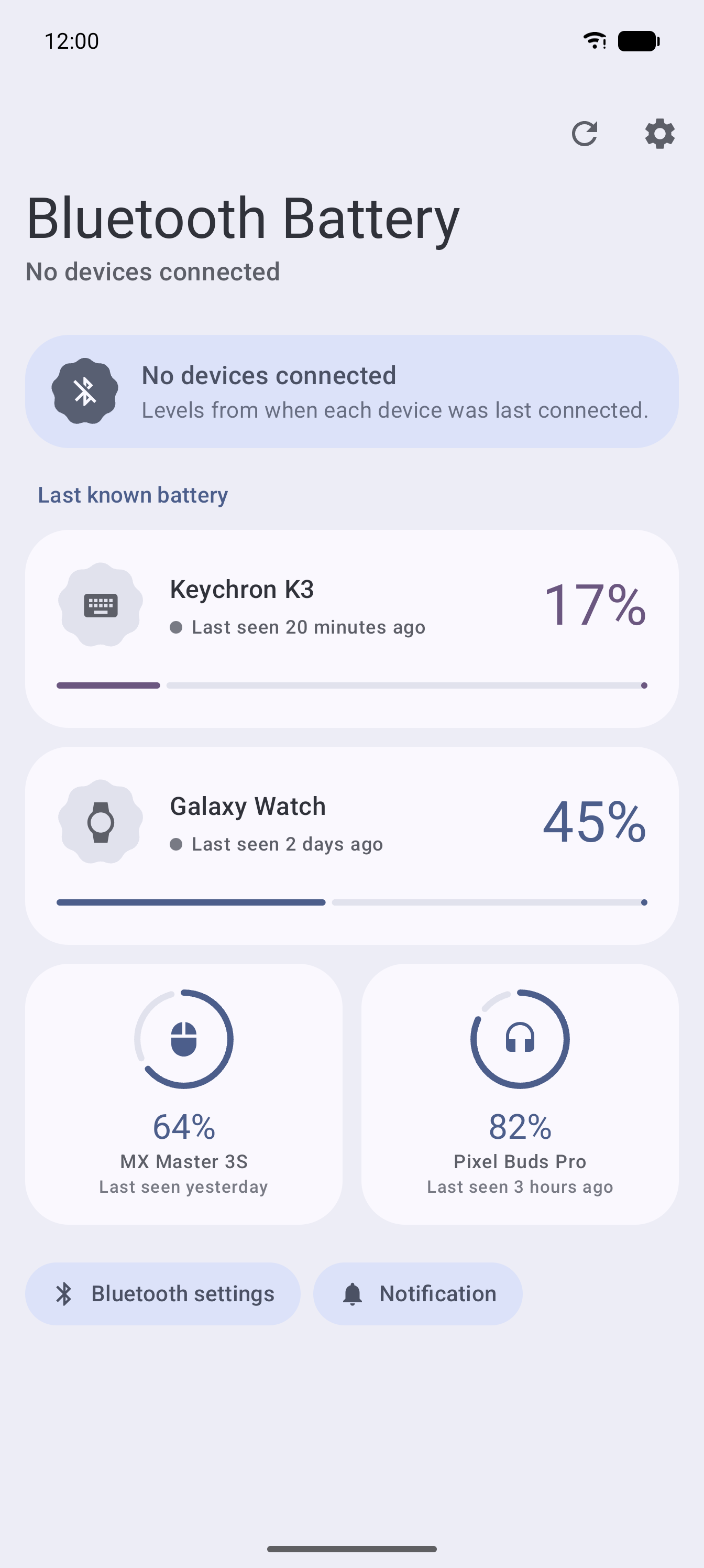 Last known battery when nothing is connected