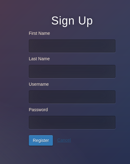 Sign up screen