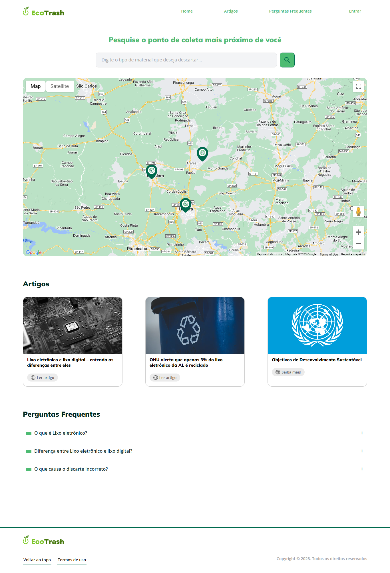 Imagem da página index do projeto EcoTrash