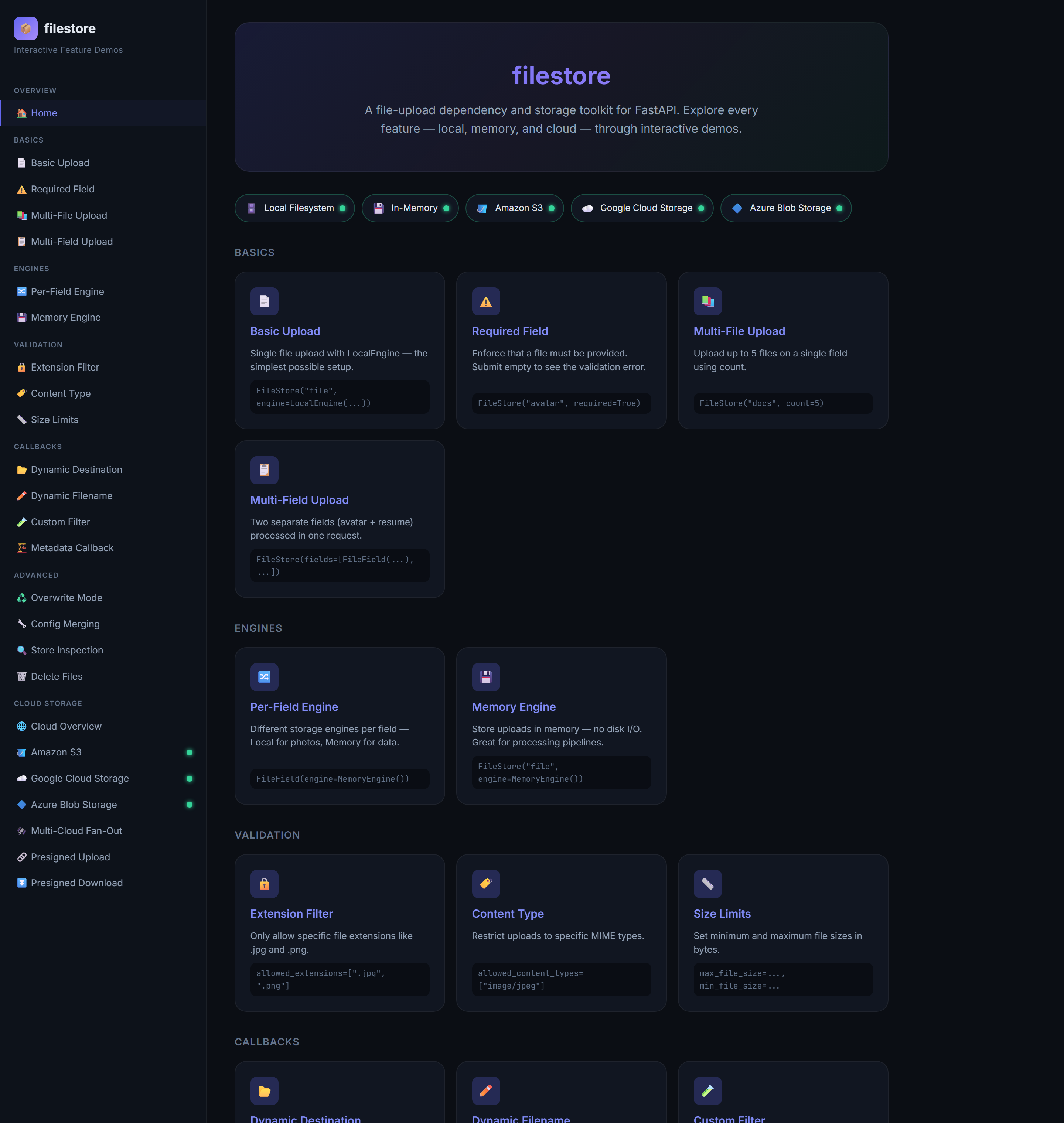 The filestore interactive example application