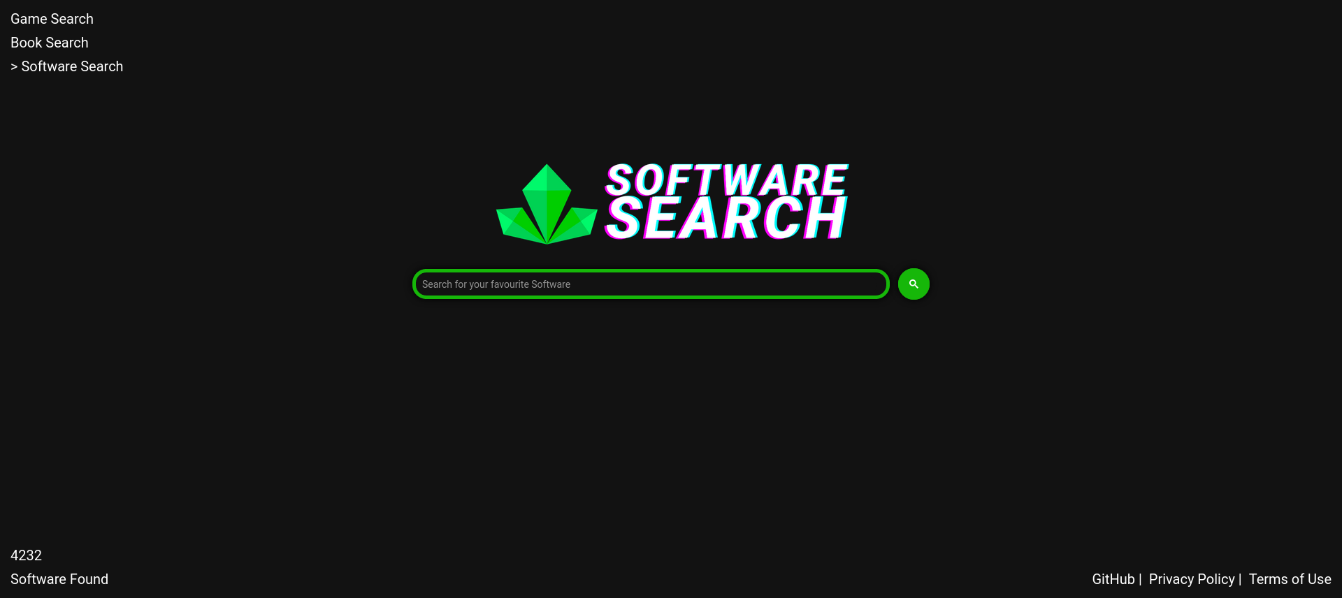 Screenshot of Rave Software Search Engine Homepage