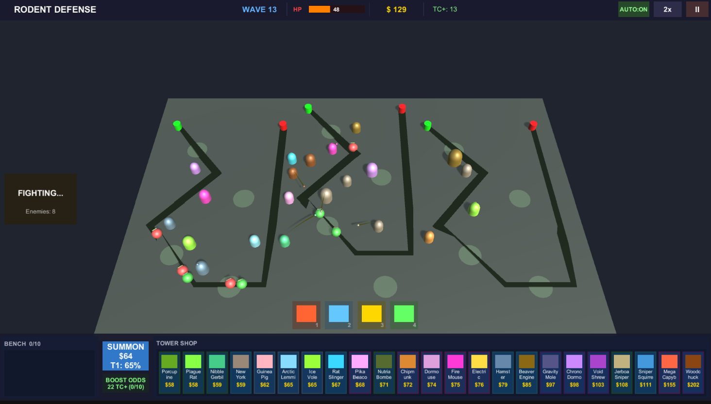 Rodent Defense — a tower defense game built using Claude Unity Game Studio