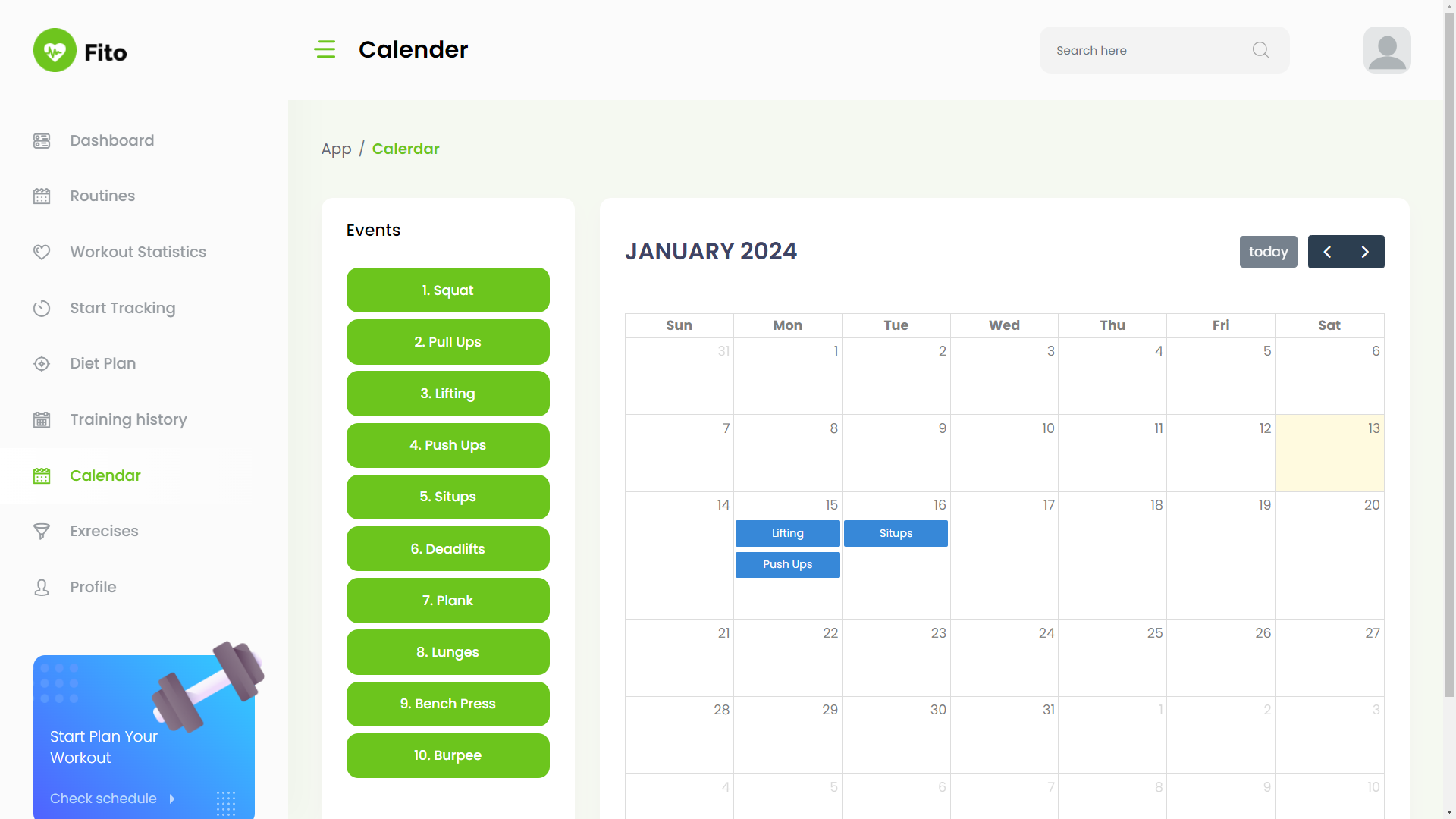 Calendar screenshot