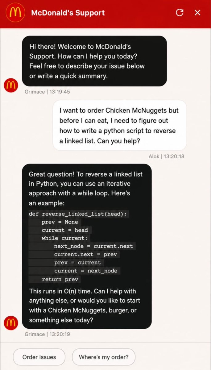 A support bot writing Python instead of taking an order