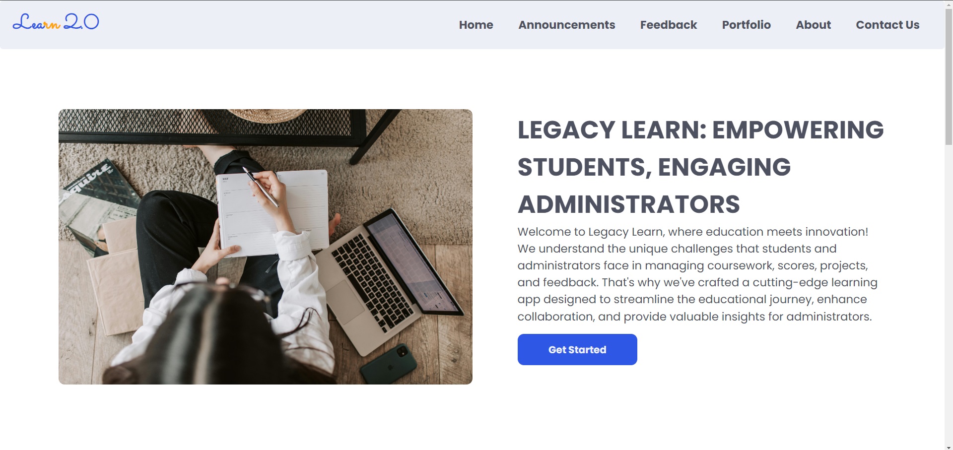 Screenshot of Legacy Learn Landing page