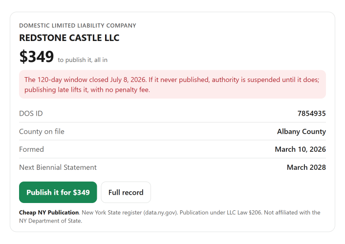 Looking up an LLC's publication deadline