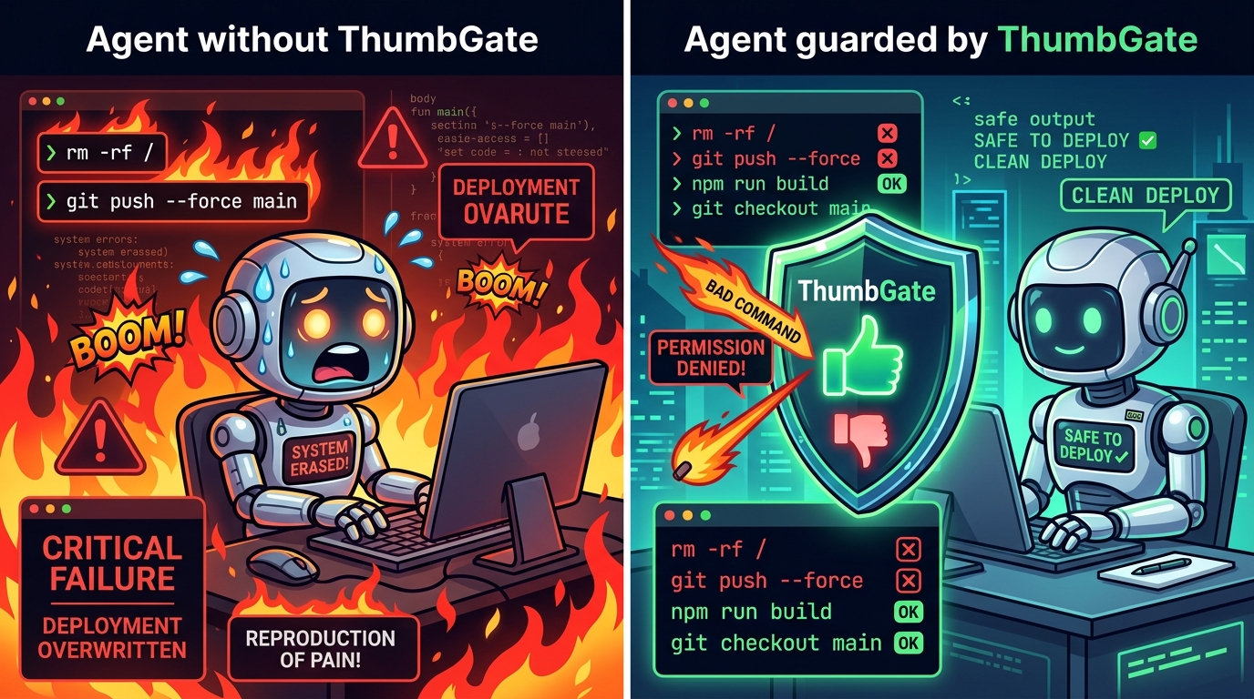 AI Agent without ThumbGate vs Agent guarded by ThumbGate