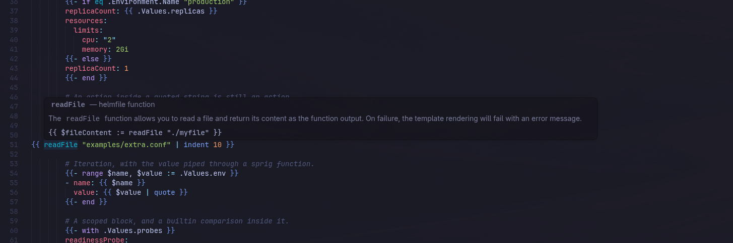 Hover on a helmfile function