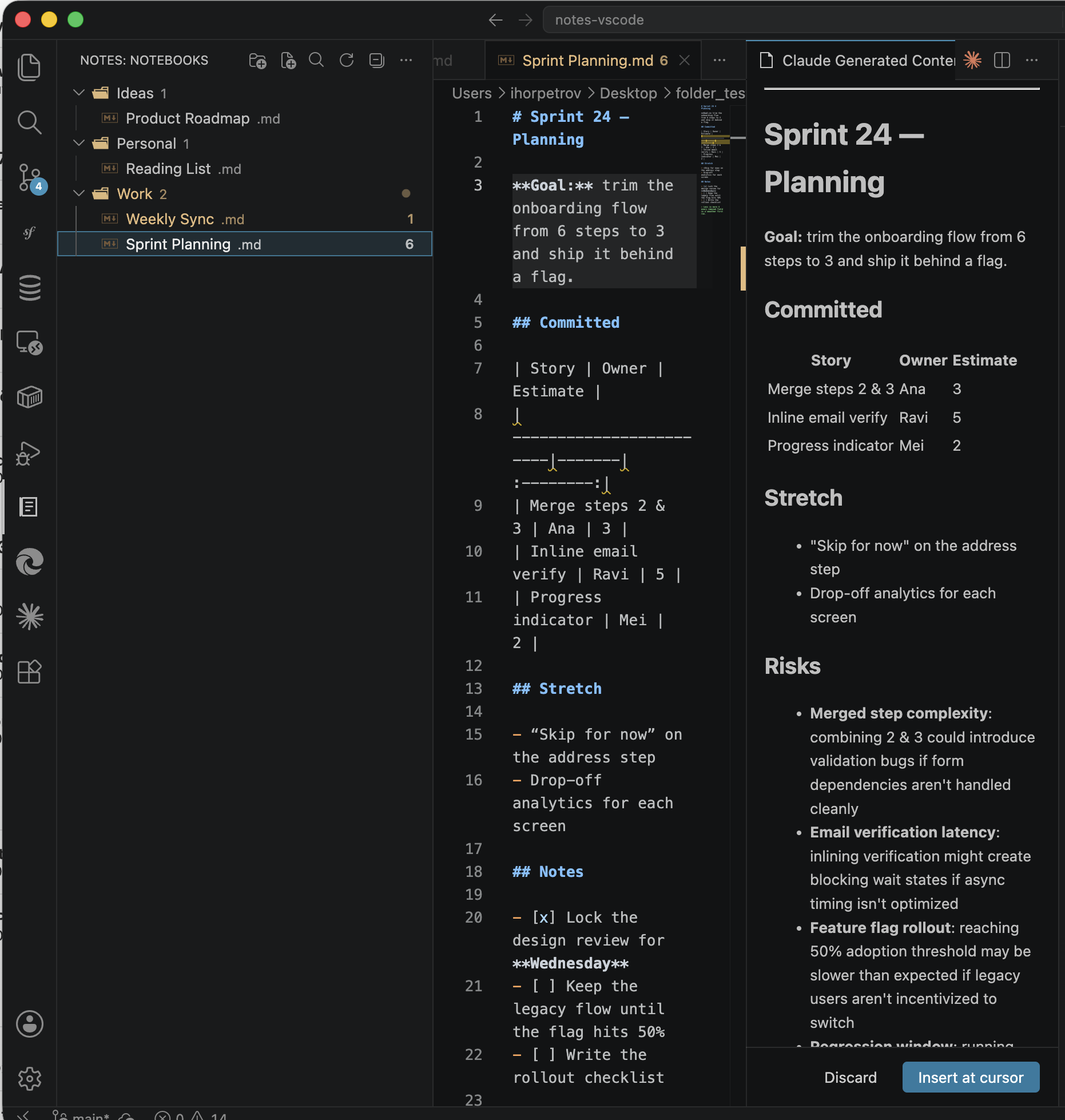 Reviewing generated content before inserting
