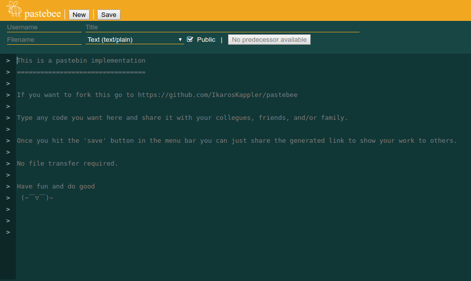 Screenshot of the pastebee protoype