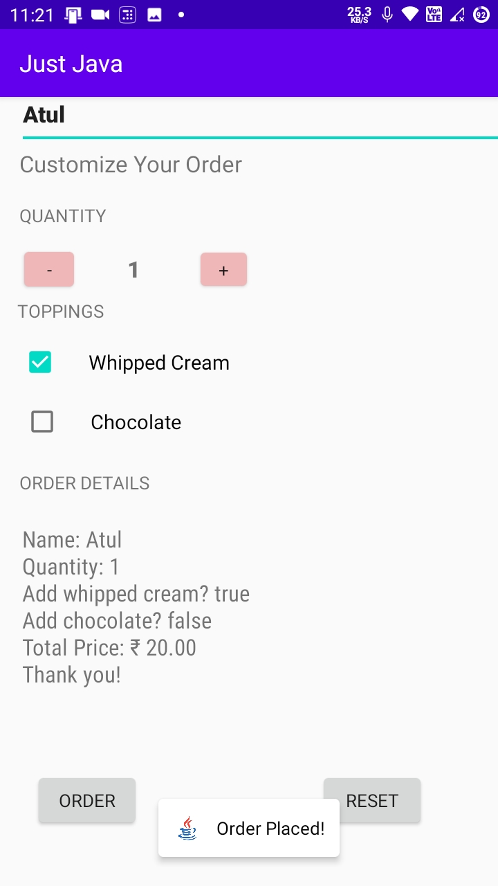 Java Coffee Order Form GitHub - Iltwats/JustJava: A simple Coffee ordering App.