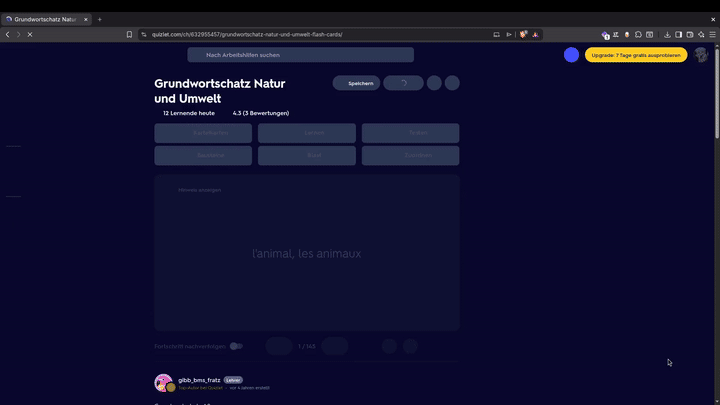 Importing a Quizlet set into Knowt with quick-cards