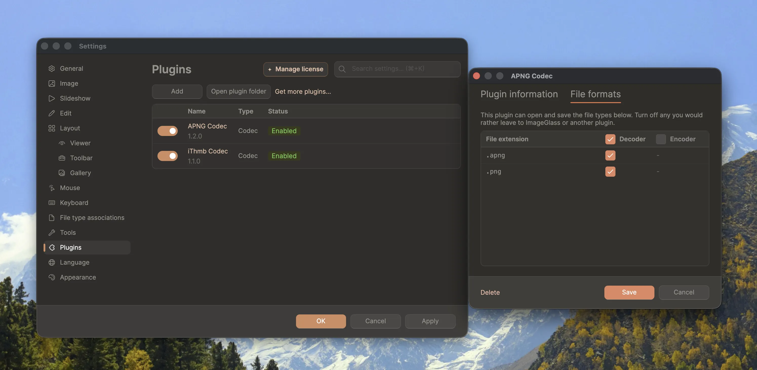 ImageGlass Plugins setting on macOS