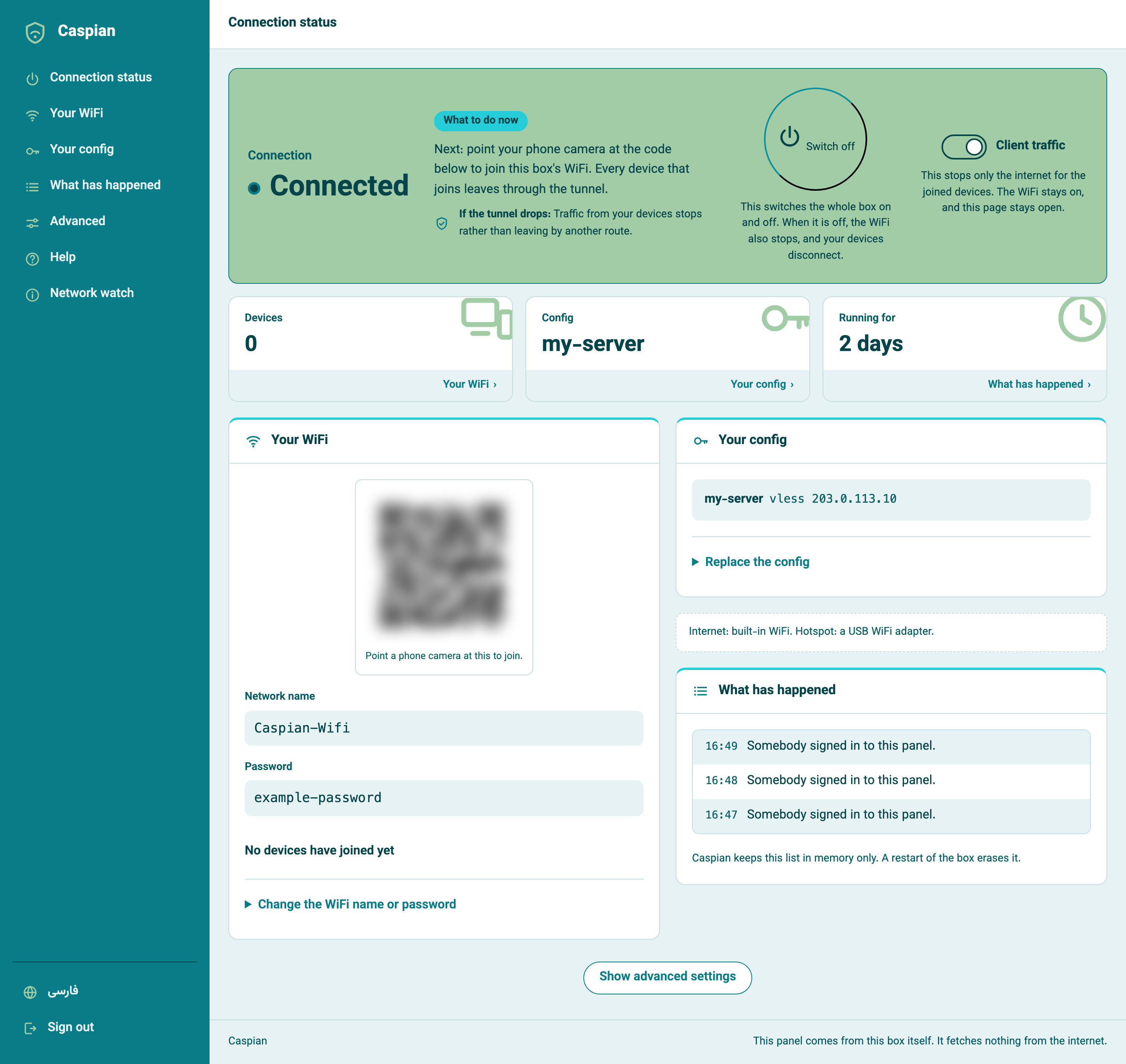 The Caspian panel, connected