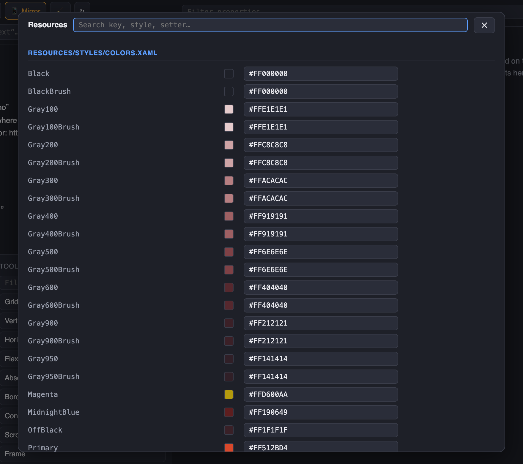 Resources popup