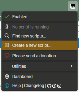 Tampermonkey script menu